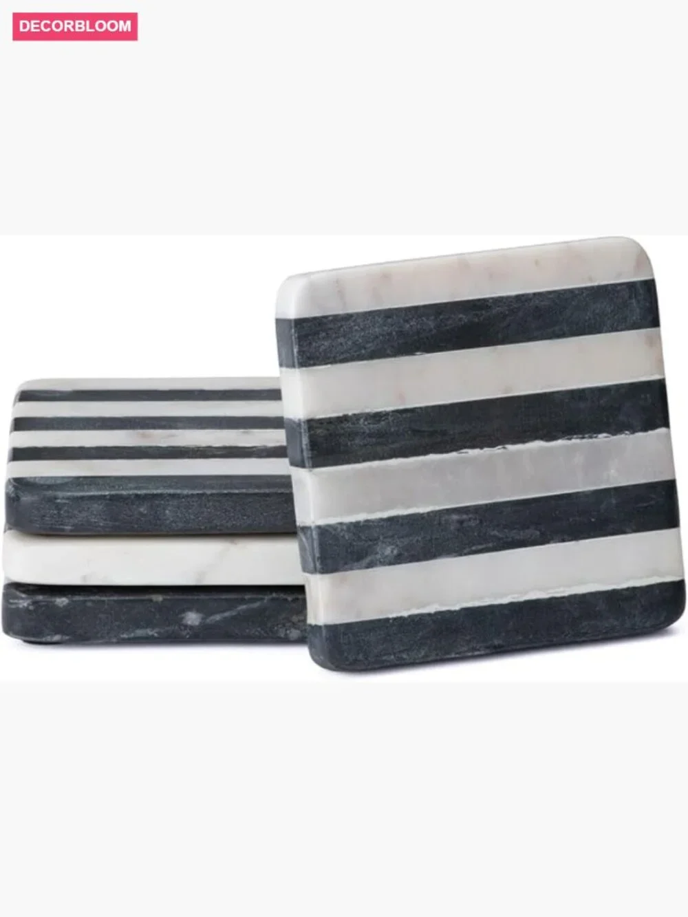 Set of 4 Marble Coasters with Non-Slip Cork Backing